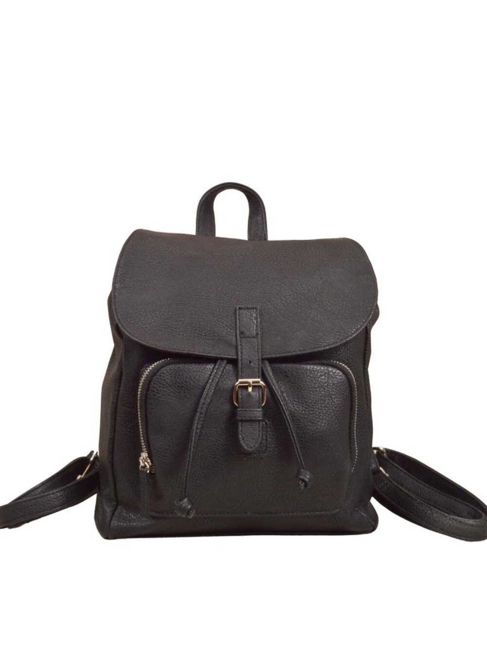 Black Faux Pebbled Leather Backpack